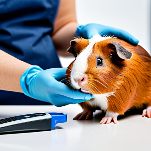 Home 15 A professional, gentle human hand (implied as being part of a person in professional attire) carefully holding a small, healthy guinea pig. The setting is a clean, well-lit pet care station, with specialized small animal clippers and a container of styptic powder visible on a sterile surface. The image emphasizes responsible pet care and gentle handling. Perfect anatomy, correct proportions, natural pose, well-formed hands, proper finger count, natural body proportions, safe for work, appropriate content, fully clothed (in the context of professional pet care), modest, family-friendly, professional photography, high quality, studio lighting.