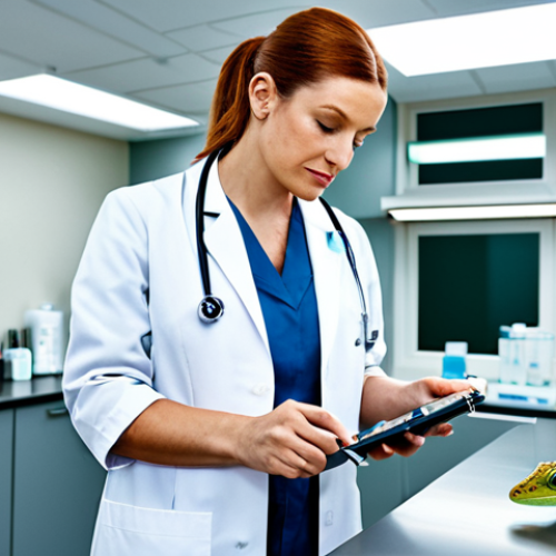 Home 14 **
A veterinarian, fully clothed in a professional lab coat, examining a gecko in a modern veterinary clinic. The clinic is clean and well-lit. Includes medical tools in the background. Safe for work, appropriate content, professional setting, perfect anatomy, natural proportions.
**
