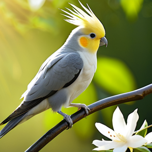 Home 7 **
"A beautiful cockatiel perched on a blooming jasmine branch, bathed in morning sunlight. The bird is fully clothed in its natural feathers, displaying perfect anatomy and correct proportions. Background: a serene garden with soft, diffused light. Style: professional wildlife photography, high resolution, safe for work, appropriate content, fully clothed, family-friendly, natural pose."
**
