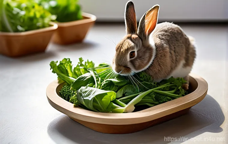 토끼 서식지 꾸미기 - **Prompt:** A vibrant and spacious indoor rabbit habitat, bathed in soft, indirect natural sunlight ...