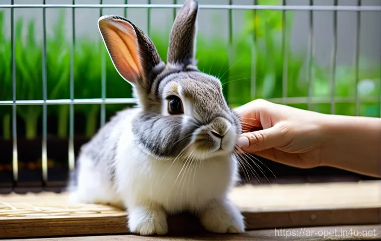 토끼 서식지 꾸미기 - **Prompt:** A close-up, heartwarming scene of a healthy rabbit actively engaging with its environmen...