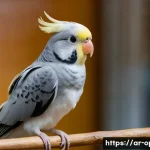 칵테일 앵무새 훈련법 - A detailed close-up portrait of a curious and intelligent cockatiel perched comfortably on a natural...
