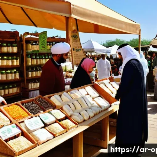 염소 치즈 시장 동향 - A vibrant Middle Eastern market scene showcasing a variety of fresh goat cheese products displayed o...