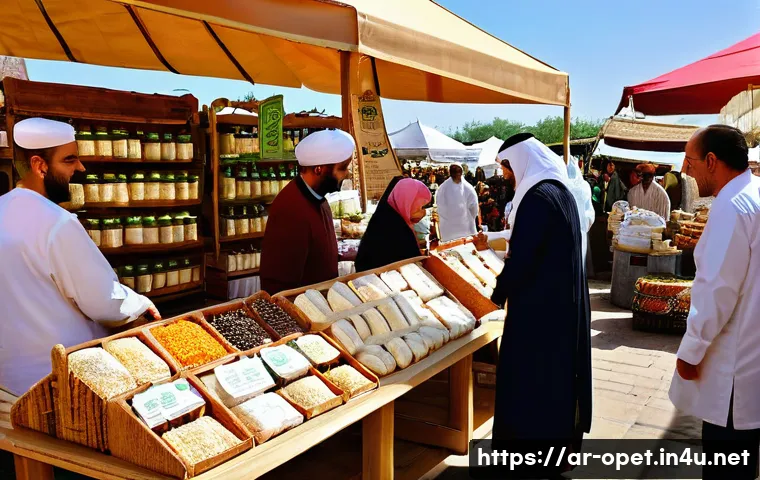 염소 치즈 시장 동향 - A vibrant Middle Eastern market scene showcasing a variety of fresh goat cheese products displayed o...
