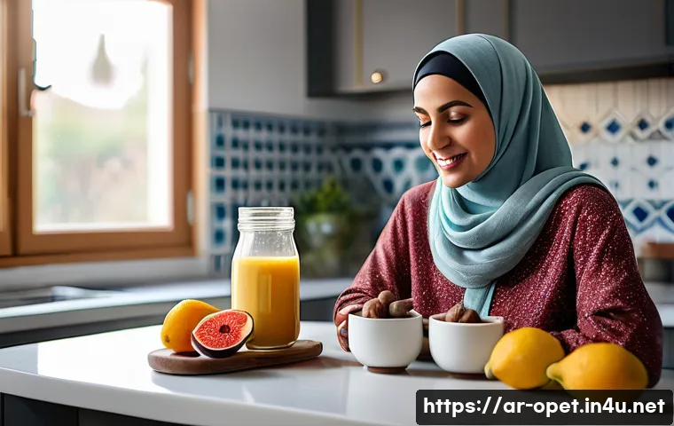 염소 분유 다이어트 효과 - A cozy modern kitchen scene with an Arabic woman in her 30s wearing casual modest clothing and a col...