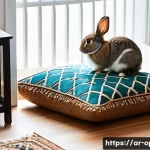 토끼 실내 배변 훈련 - A cozy indoor scene featuring a clean, quiet corner of a typical Middle Eastern home designed for a ...